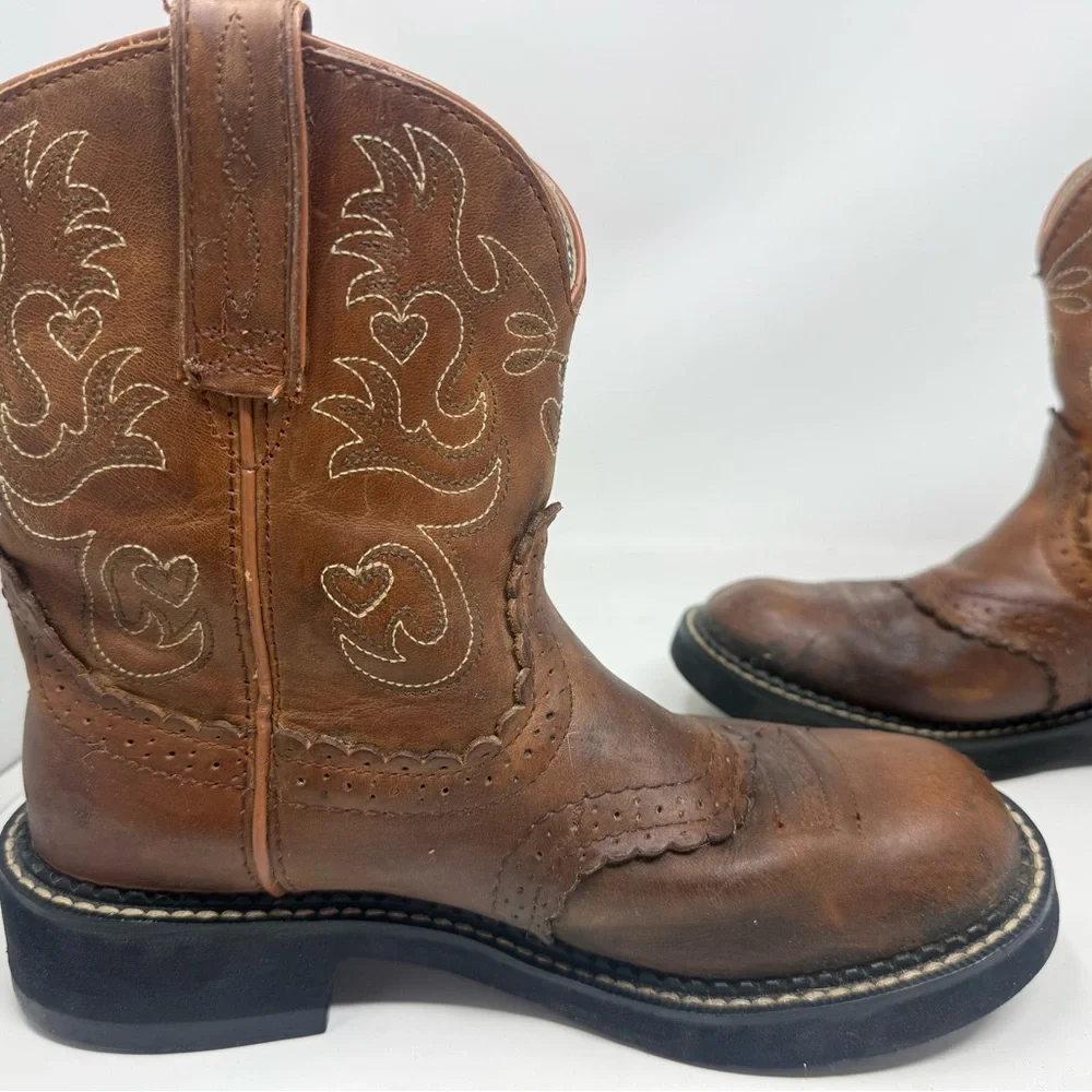 Ariat Fatbaby Saddle Cowboy Boots 7.5B Brown Cowgirl Western Rodeo Pull On - Picture 5 of 11